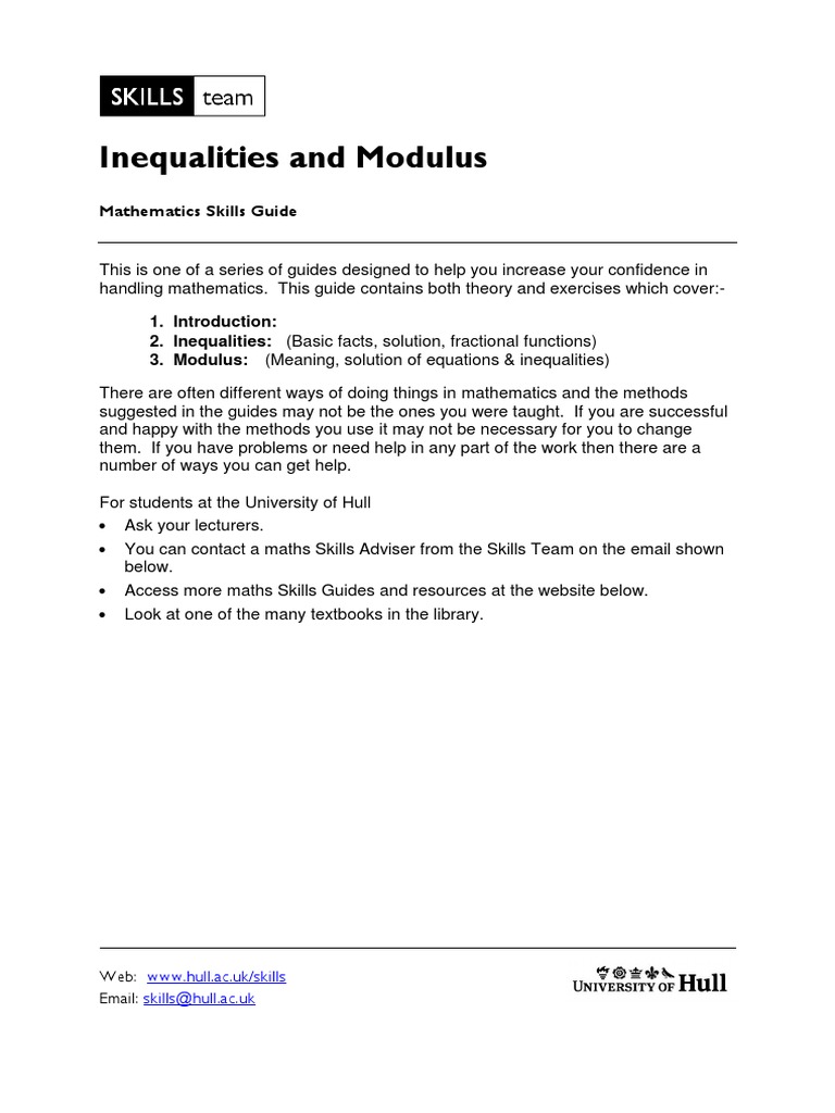 Inequalities and Modulus: Mathematics Skills Guide | PDF ...