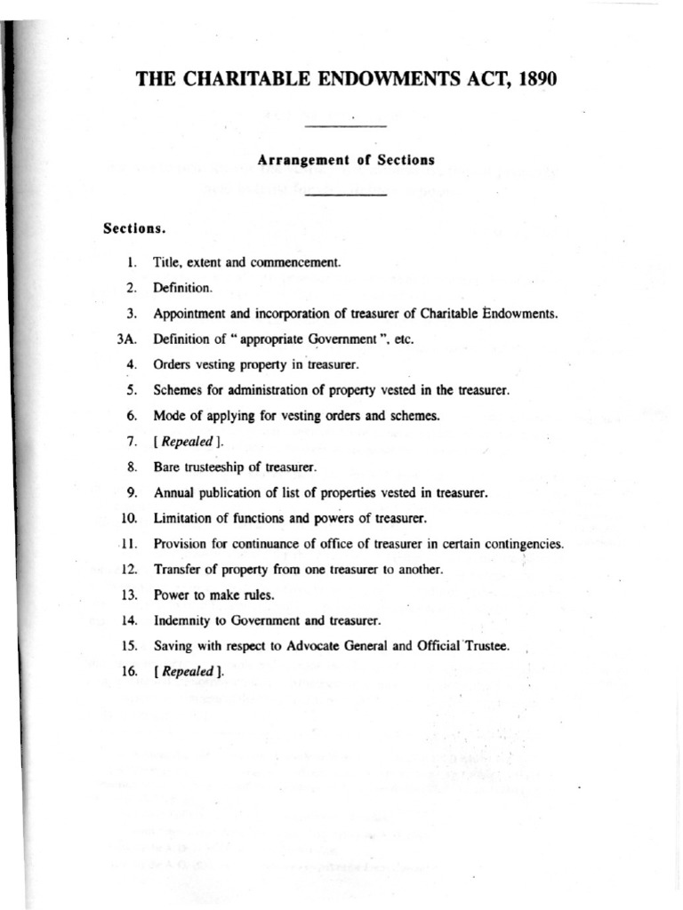 THE CHARITABLE ENDOWMENTS, ACT, 1890 ACT No.6 OF 1890 PDF Trustee