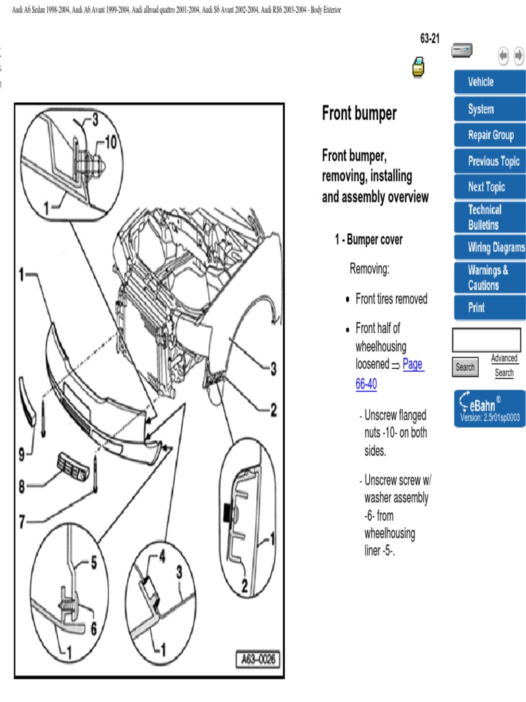 Audi A6 C5 (inc Allroad) Front Bumper Removal Audi Screw