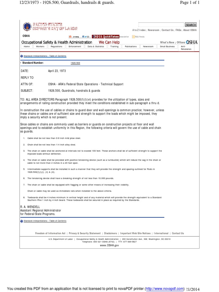 OSHA Cable Handrail Guidelines PDF Business
