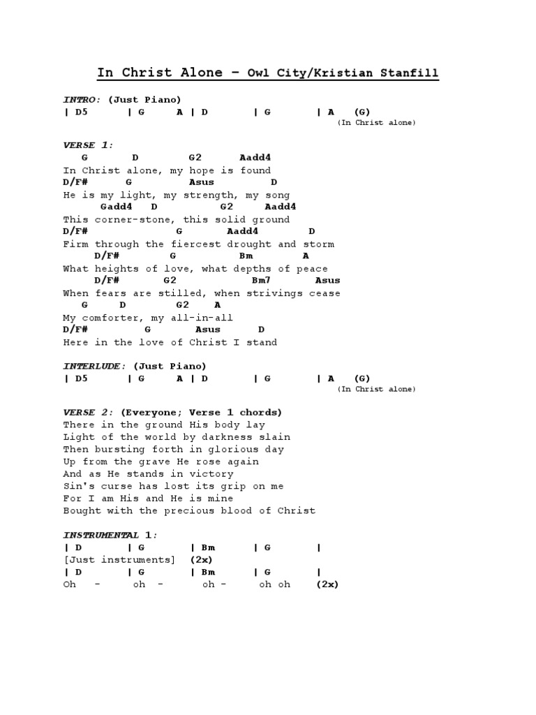 In Christ Alone Chord Sheet