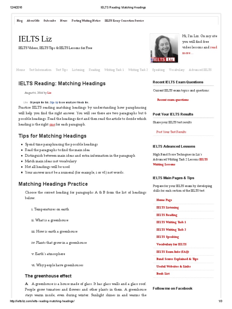 IELTS Reading - Matching Headings | PDF | Greenhouse Effect ...