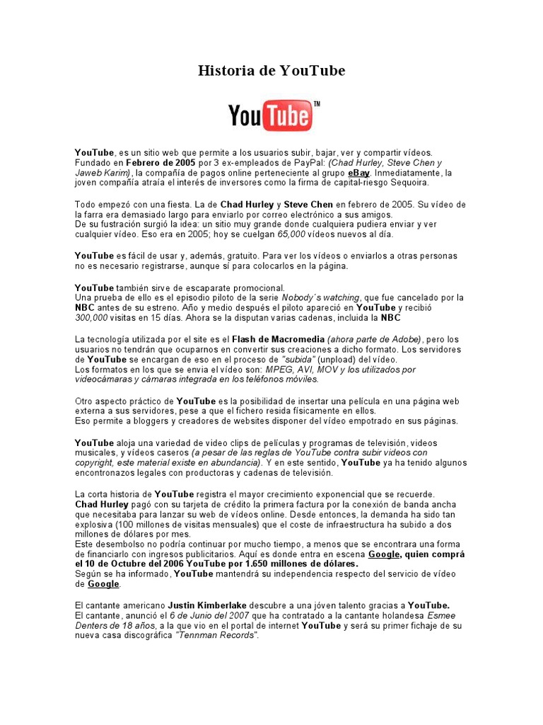 Historia de YouTube | PDF | Youtube | Informática