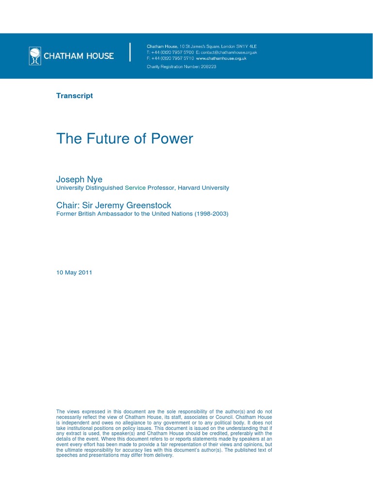 The Future of Power Joseph Nye PDF Soft Power Responsibility To