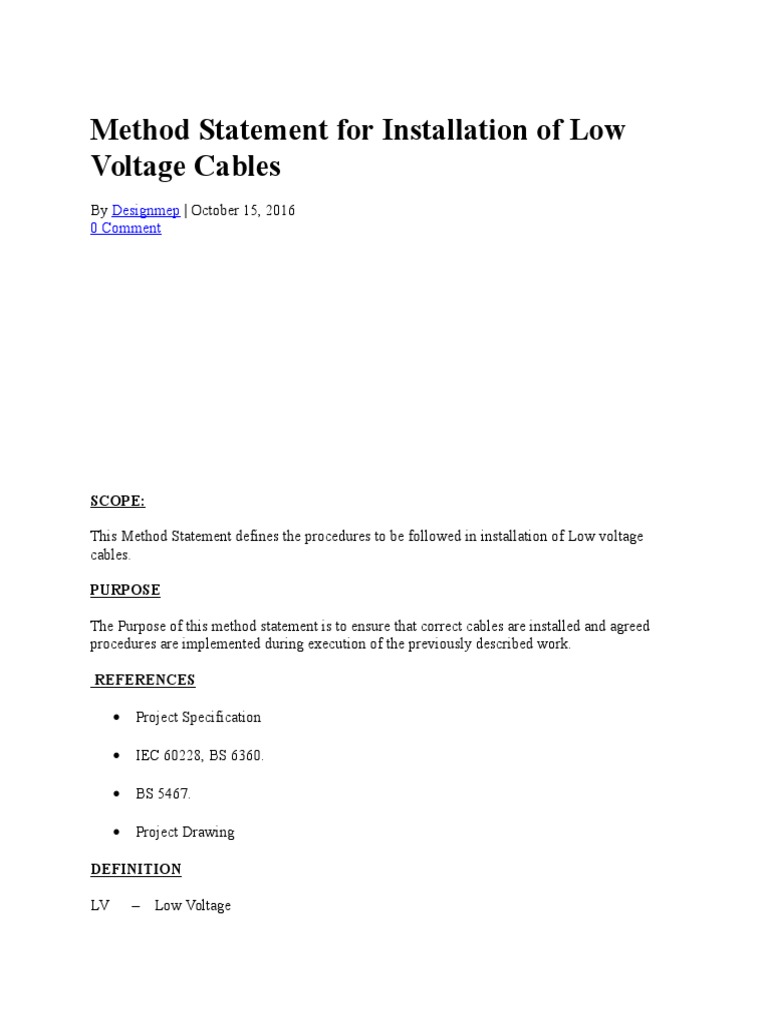 Method Statement For Installation of Low Voltage Cables | PDF ...