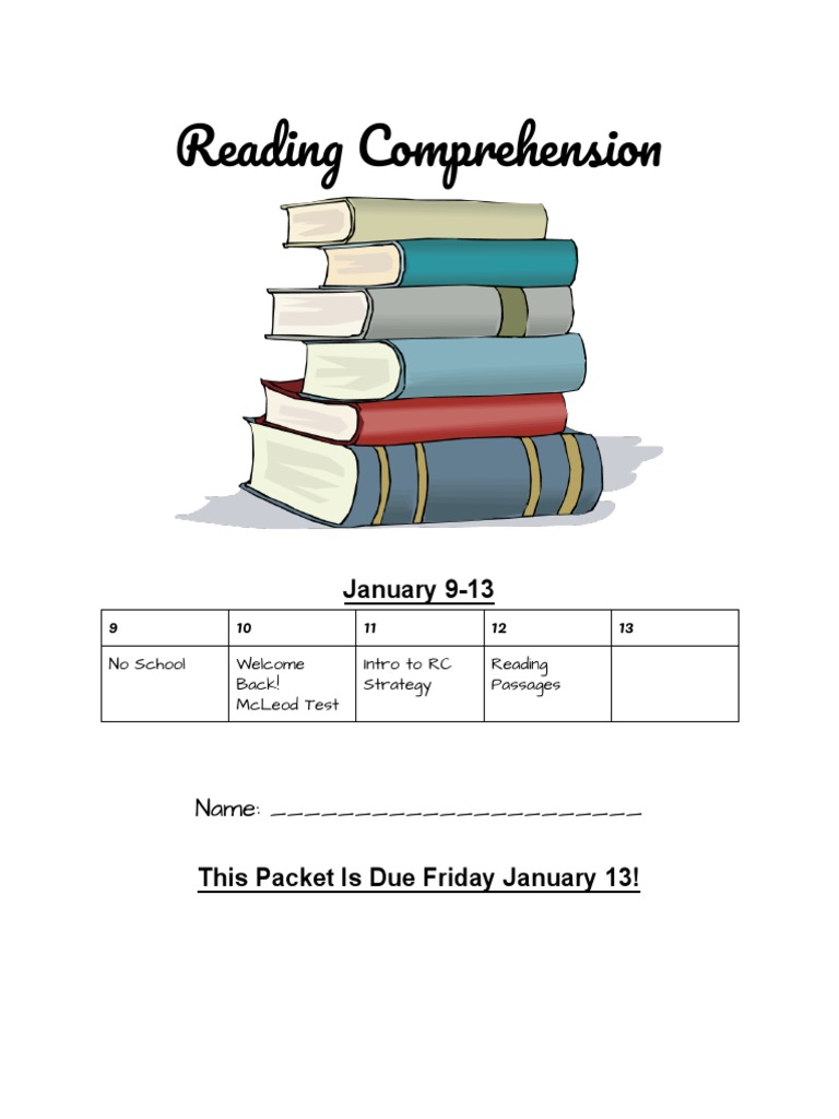 Week 0 Reading Comprehension Packet Reading Comprehension Pedagogy