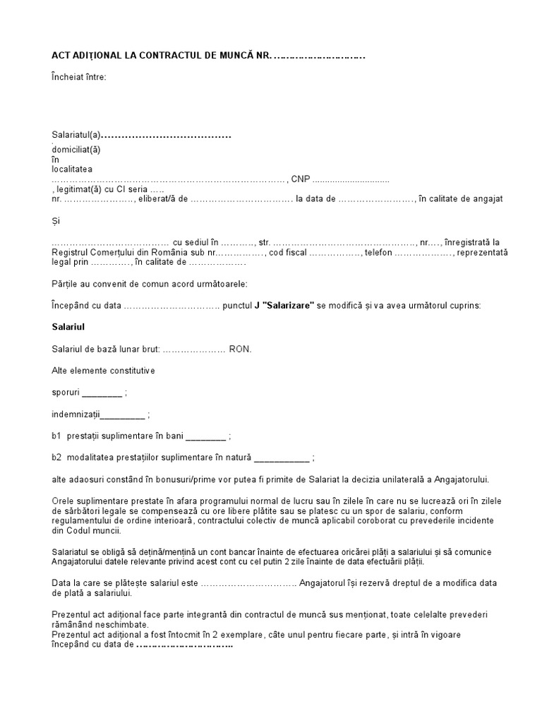 Act Aditional Modificare Salariu 1 | PDF