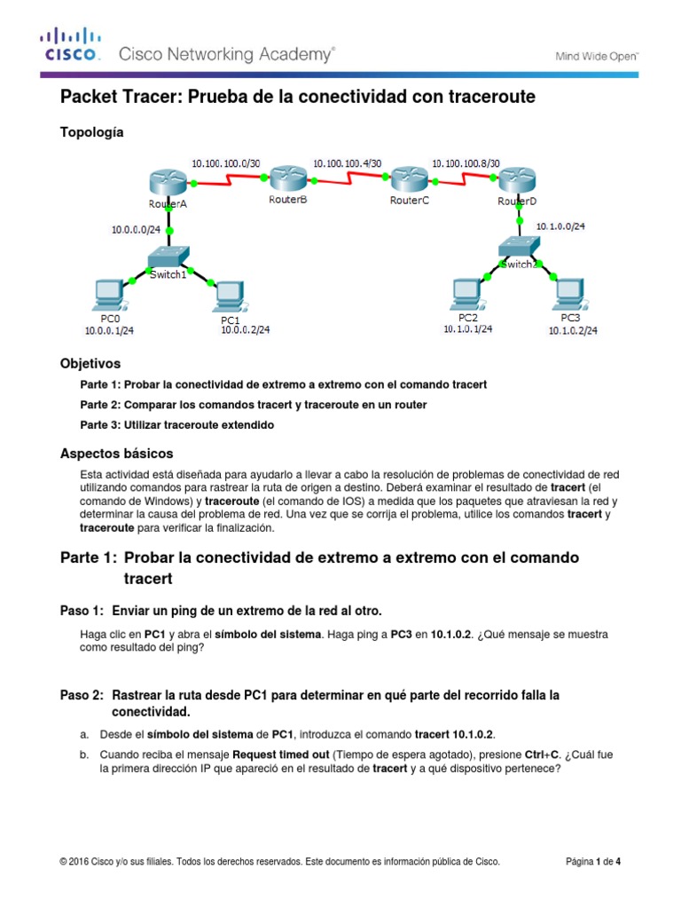 1.1.1.2 Packet Tracer - Test Connectivity With Traceroute PDF | PDF