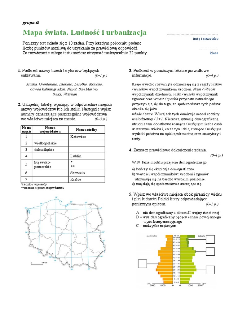 Ludność I Urbanizacja Sprawdzian Oblicza Geografii Pdf Test Mapa Świata - Ludność I Urbanizacja-1 | PDF