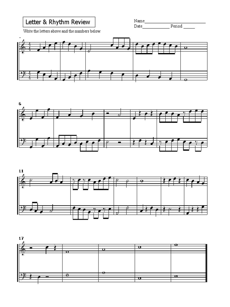 Letter & Rhythm Review Worksheet | PDF