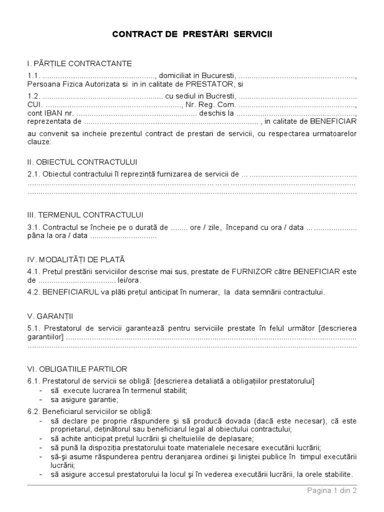 Contract Prestari Servicii Stadard PDF | PDF