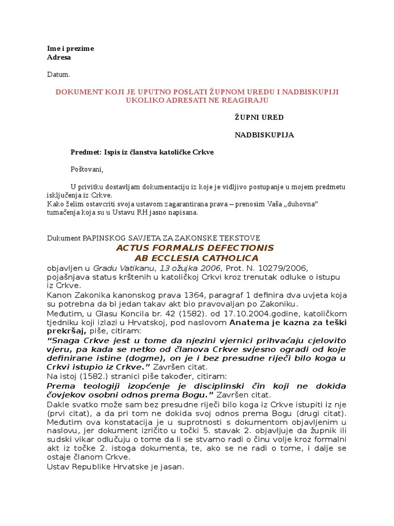 Istup Iz Crkve Primjer | PDF