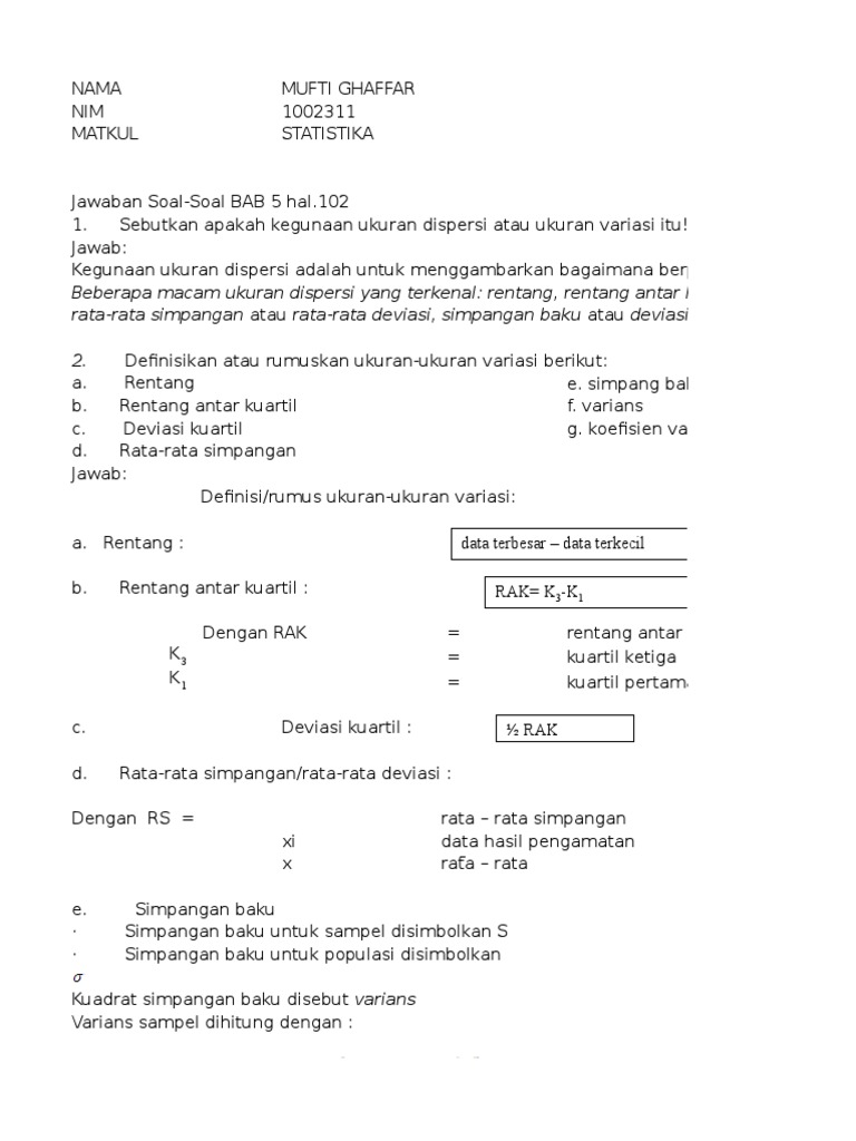 Jawaban Dan Pembahasan Soal Statistika Sudjana Bab 5