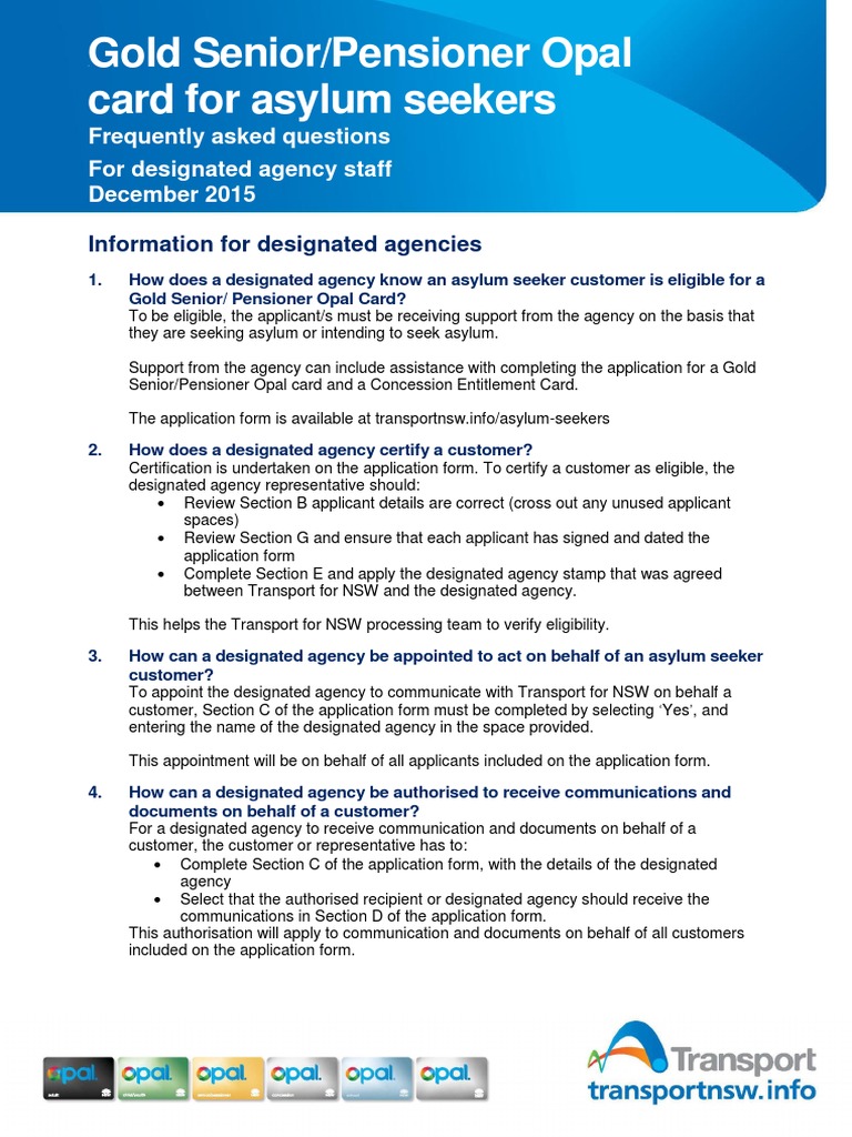 Gold Senior Opal Card for Asylum Seekers | PDF | Government And ...