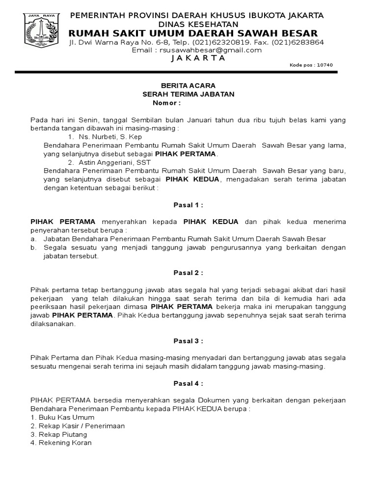 Berita Acara Serah Terima Jabatan Bendahara