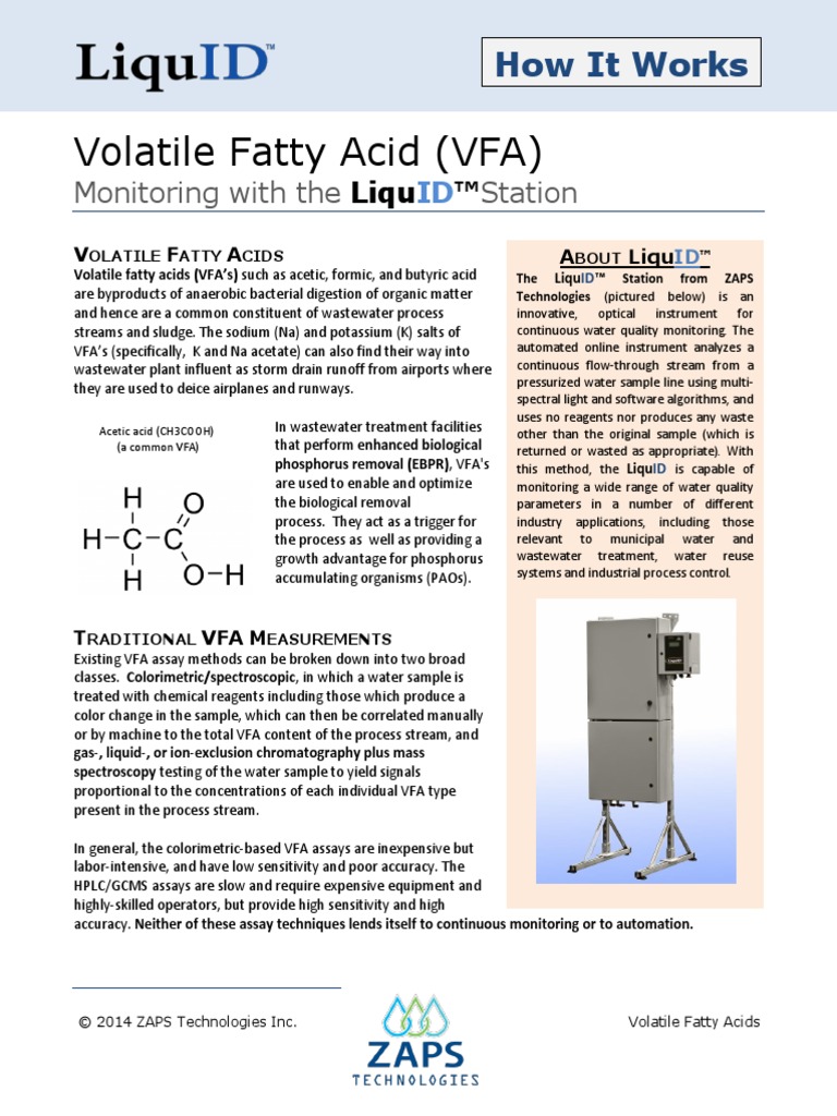 ZAPS HowItWorks Volatile Fatty Acids PDF Wastewater Assay