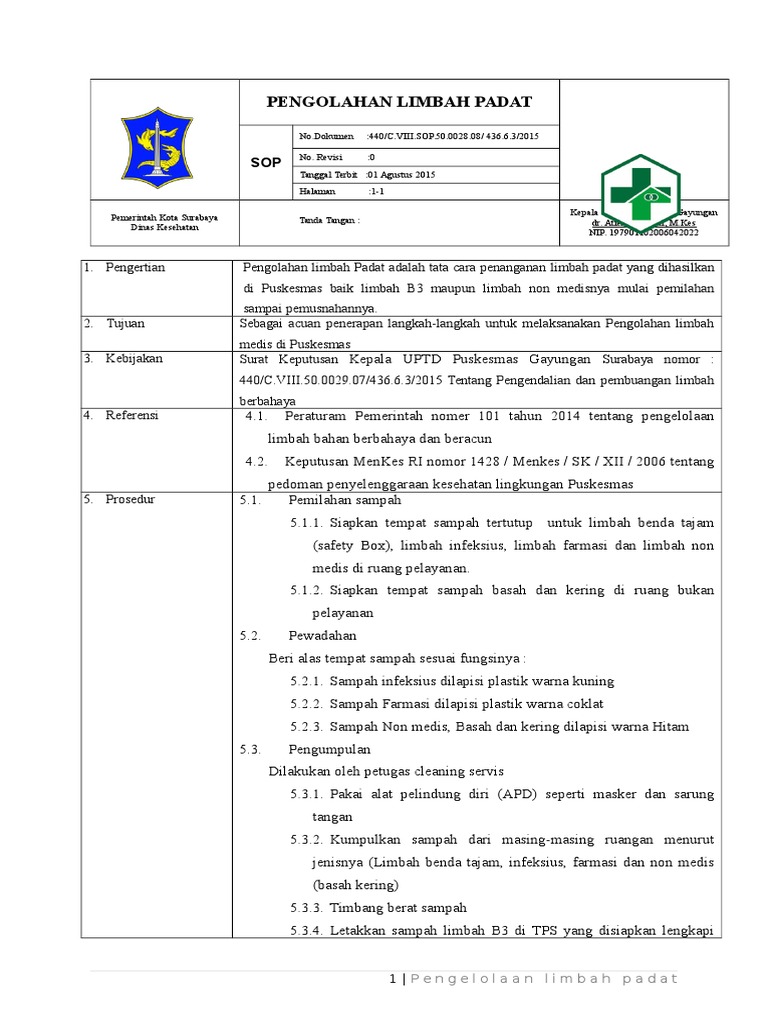 28 Sop Pengolahan Limbah Padat Gayungan Baru PDF 28 Sop Pengolahan Limbah Padat Gayungan Baru PDF