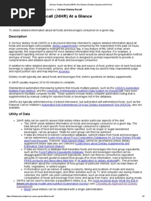 24 Hour Dietary Recall 24hr At A Glance Dietary Assessment Primer Diet Nutrition Diet Nutrition