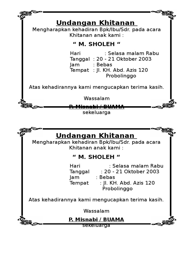 91+ Contoh Undangan Khitanan Tanpa Foto Terbaru