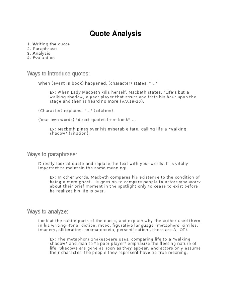 Quote Analysis Worksheet Macbeth