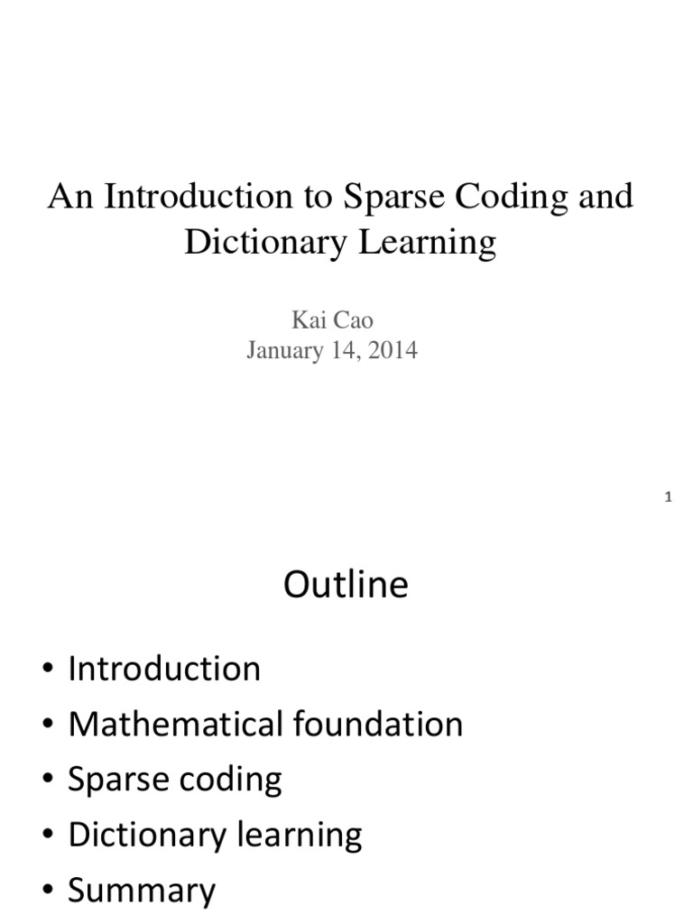 Sparse Coding and Dictionary Learning PDF Analysis Applied