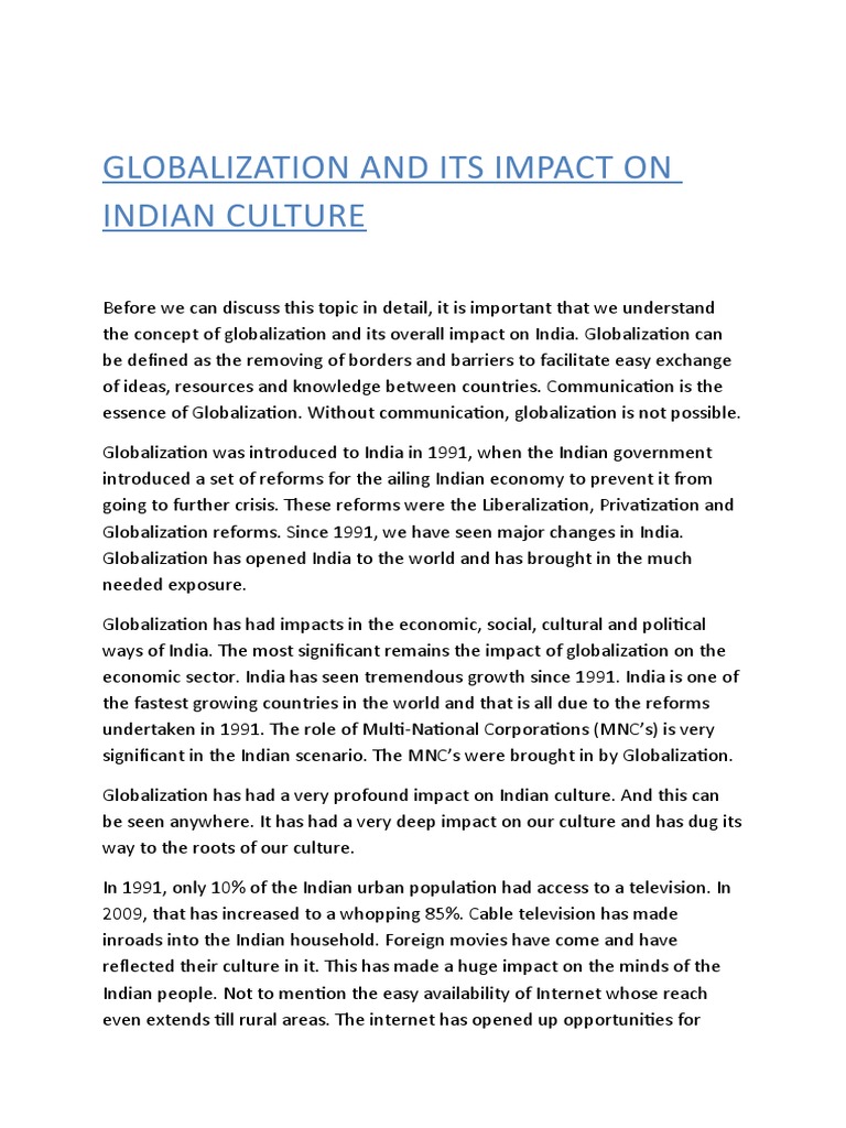 Globalization and Its Impact On Indian Culture | PDF | Globalization ...