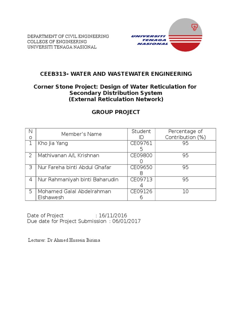 Water Reticulation Design Project | PDF | Pipe (Fluid Conveyance) | Liquids