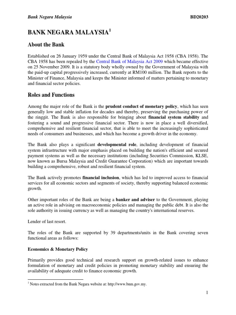 Overview of Bank Negara Malaysia | PDF | Inflation | Market Liquidity