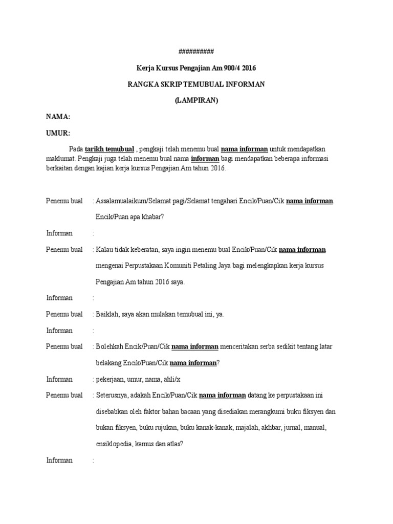 Soalan Temubual Kk Pa Pdf