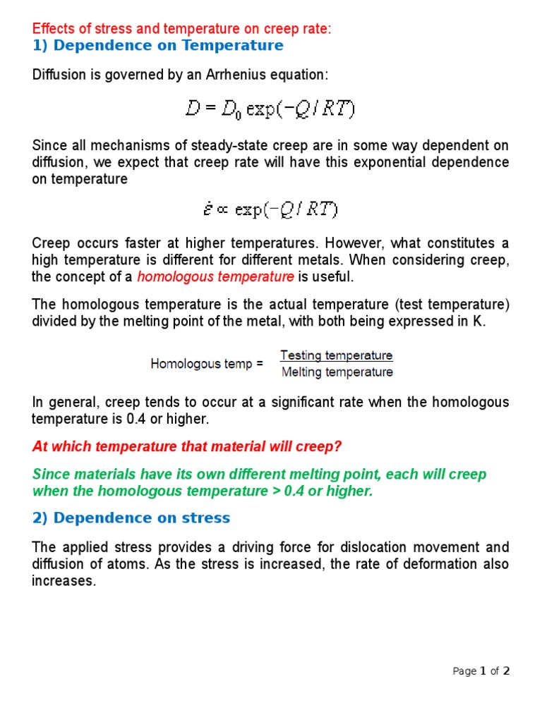 1) Dependence On Temperature: Effects of Stress and Temperature On ...
