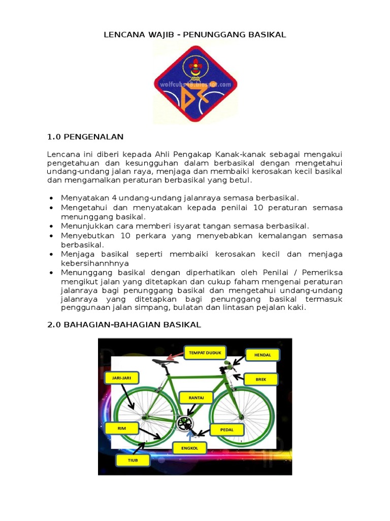 Sarat Maklumat Kepada Ibubapa Ujian Lencana Basikal