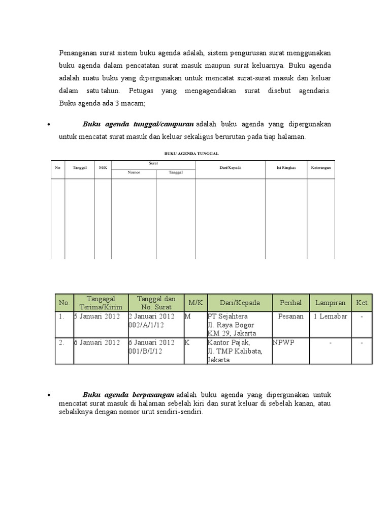 Contoh Buku  Agenda  Berpasangan Surat  Masuk  Dan  Keluar  