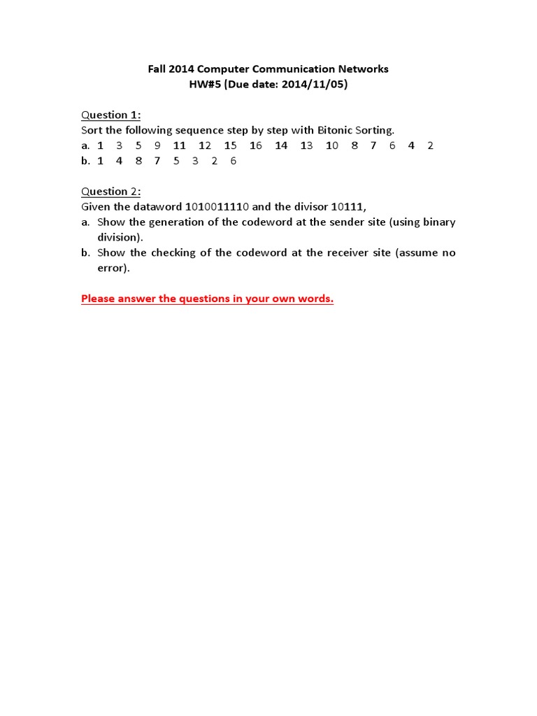 Fall 2014 Computer Communication Networks HW#5 (Due Date: 2014/11/05) | PDF