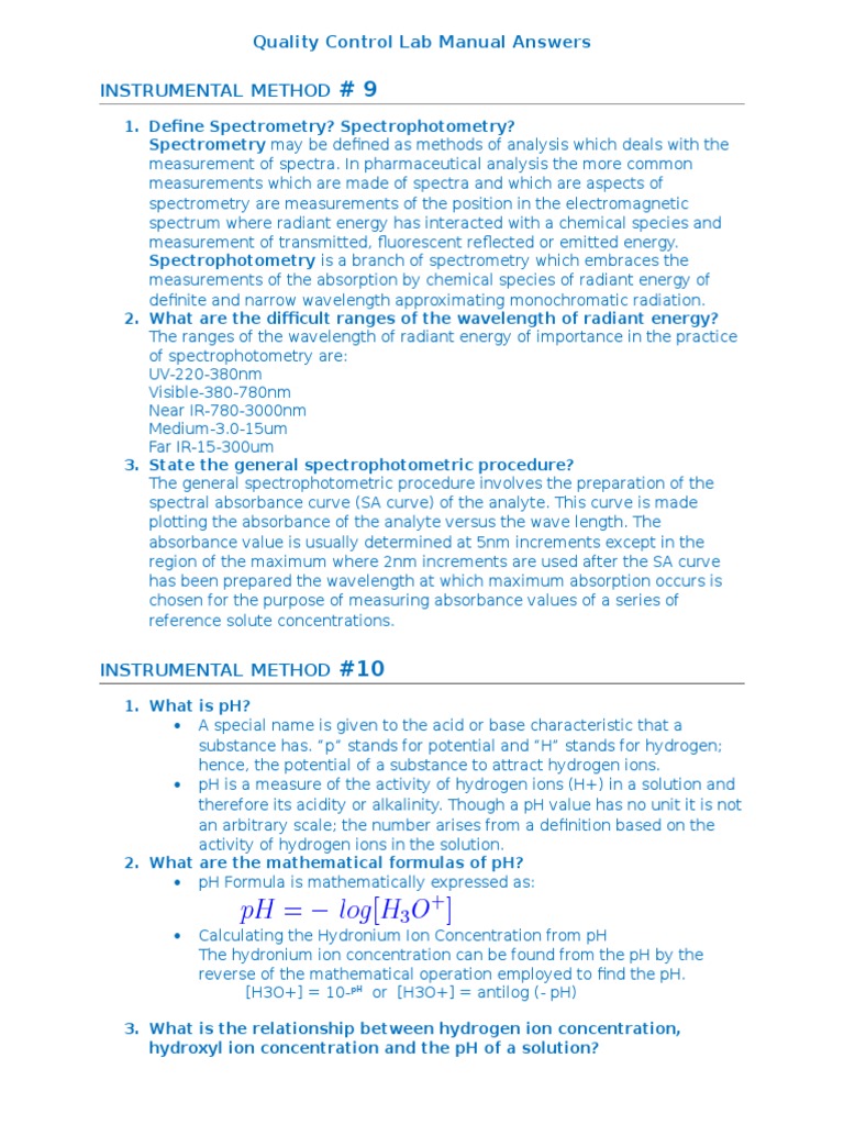 Quality Control Lab Manual Answers PDF Tablet (Pharmacy