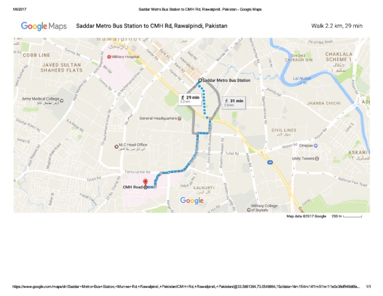 Saddar Metro Bus Station To CMH RD, Rawalpindi, Pakistan - Google Maps ...