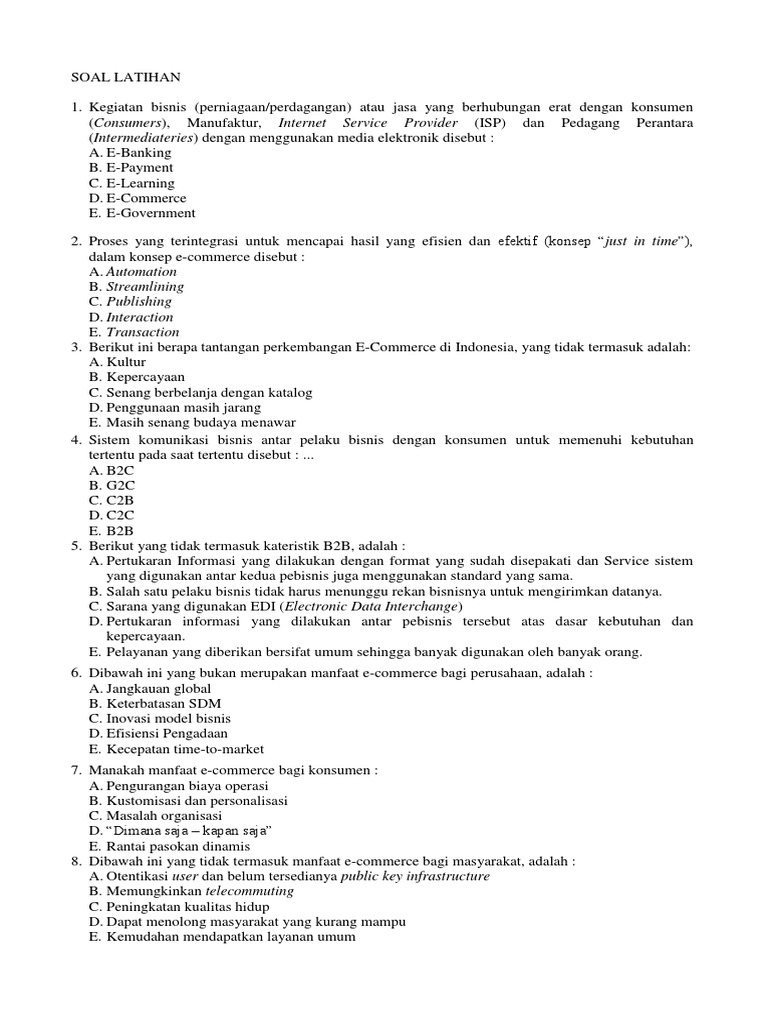 Soal Latihan e Commerce | PDF | Bisnis