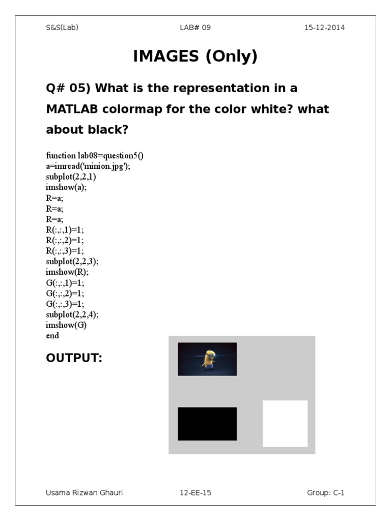 IMAGES (Only) Q 05) What Is The Representation in A MATLAB Colormap