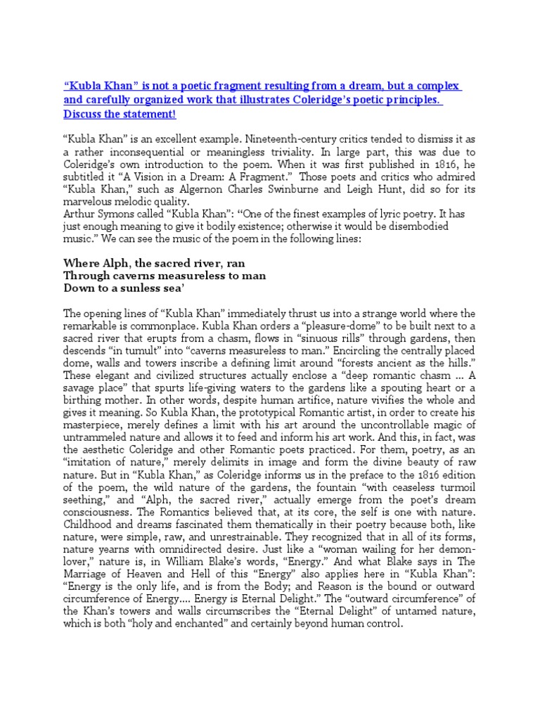 Kubla Khan PDF Mandala Samuel Taylor Coleridge