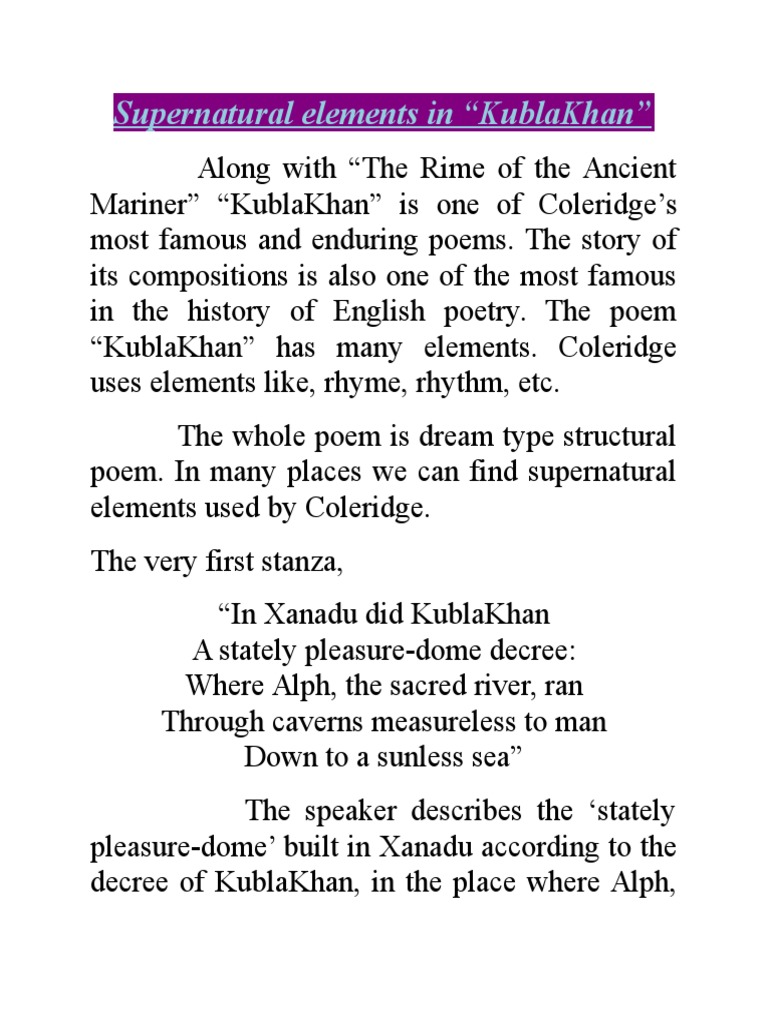 Supernatural Elements In Poetry Fiction Literature