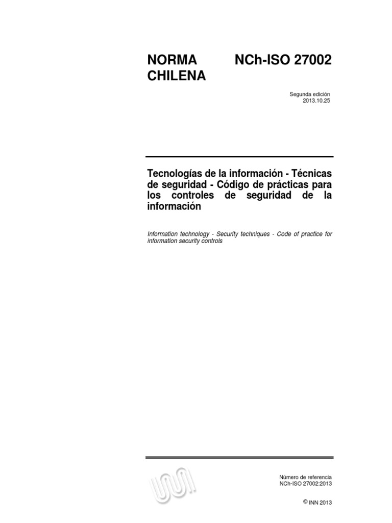 NCh-ISO 27002 - 2013 | PDF | Seguridad de información | La seguridad