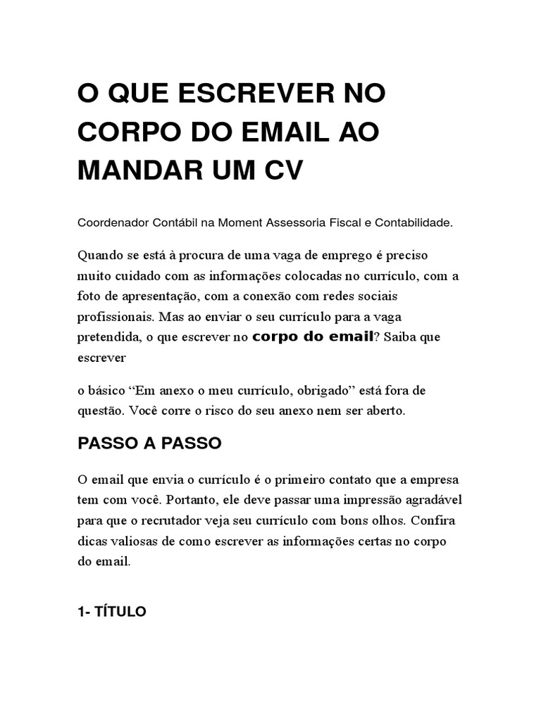 O Que Escrever No Corpo Do Email Ao Mandar Um CV | PDF | LinkedIn ...