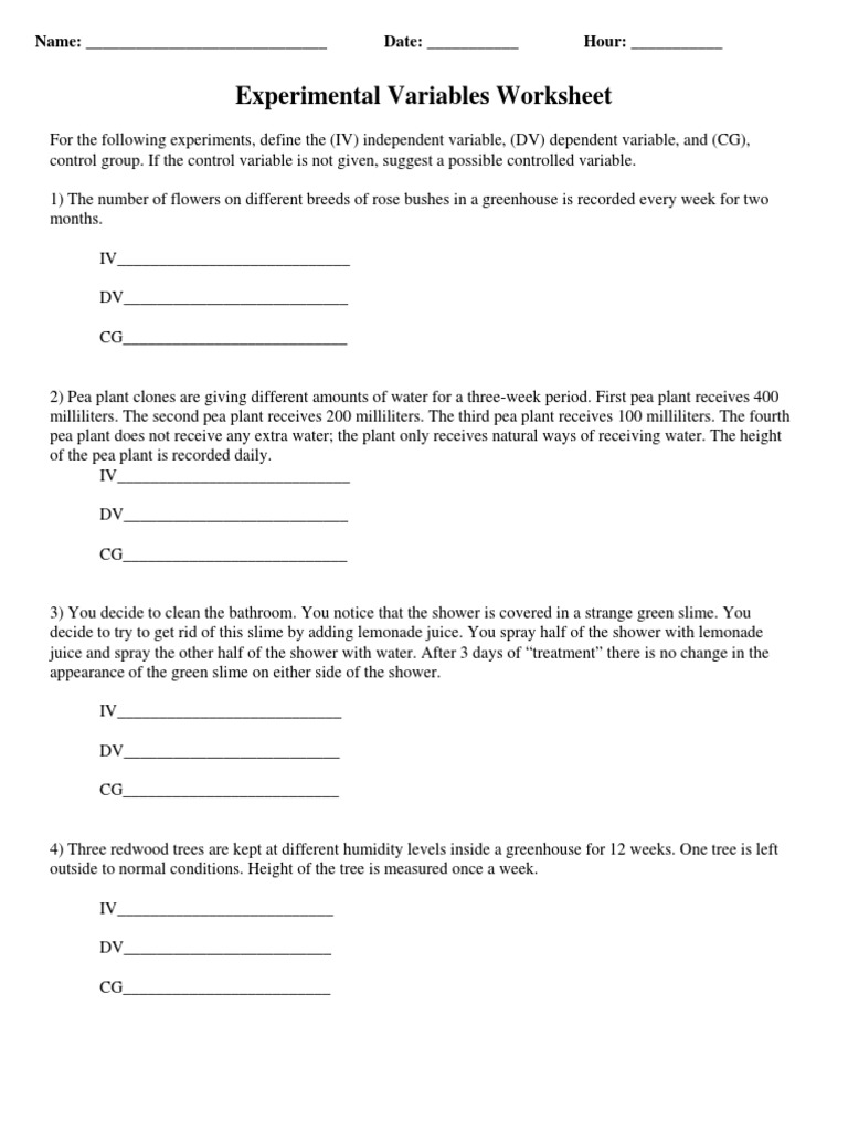 research variables worksheet