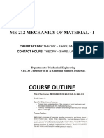 Me 212 Mechanics of Material - I: Credit Hours: Theory 3 Hrs Lab 1 HR Contact Hours: Theory 3 Hrs Lab 3 Hrs