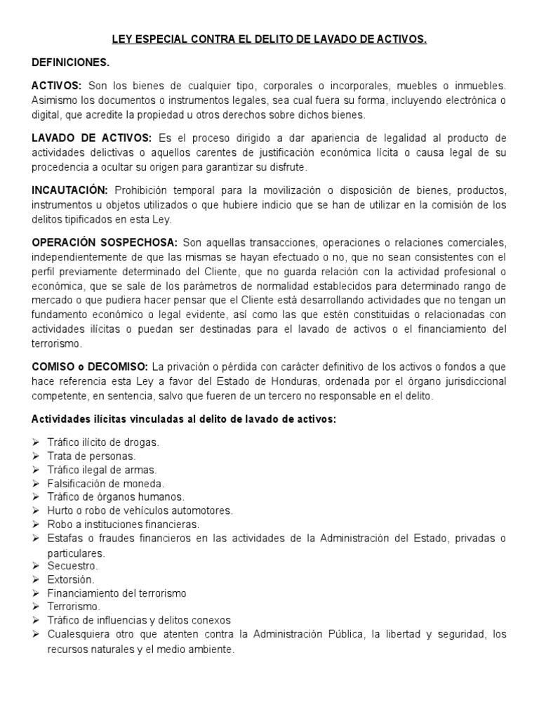 Ley Especial contra el Lavado de Activos | PDF | Lavado de dinero | Delito
