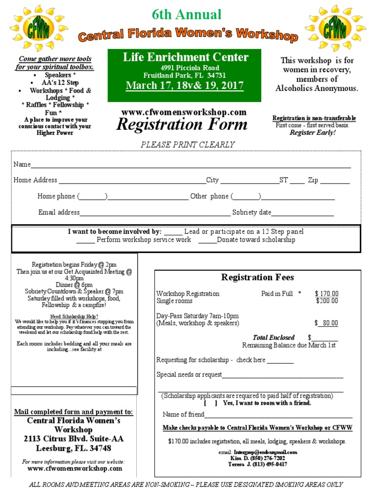Women's Recovery Workshop Registration | PDF