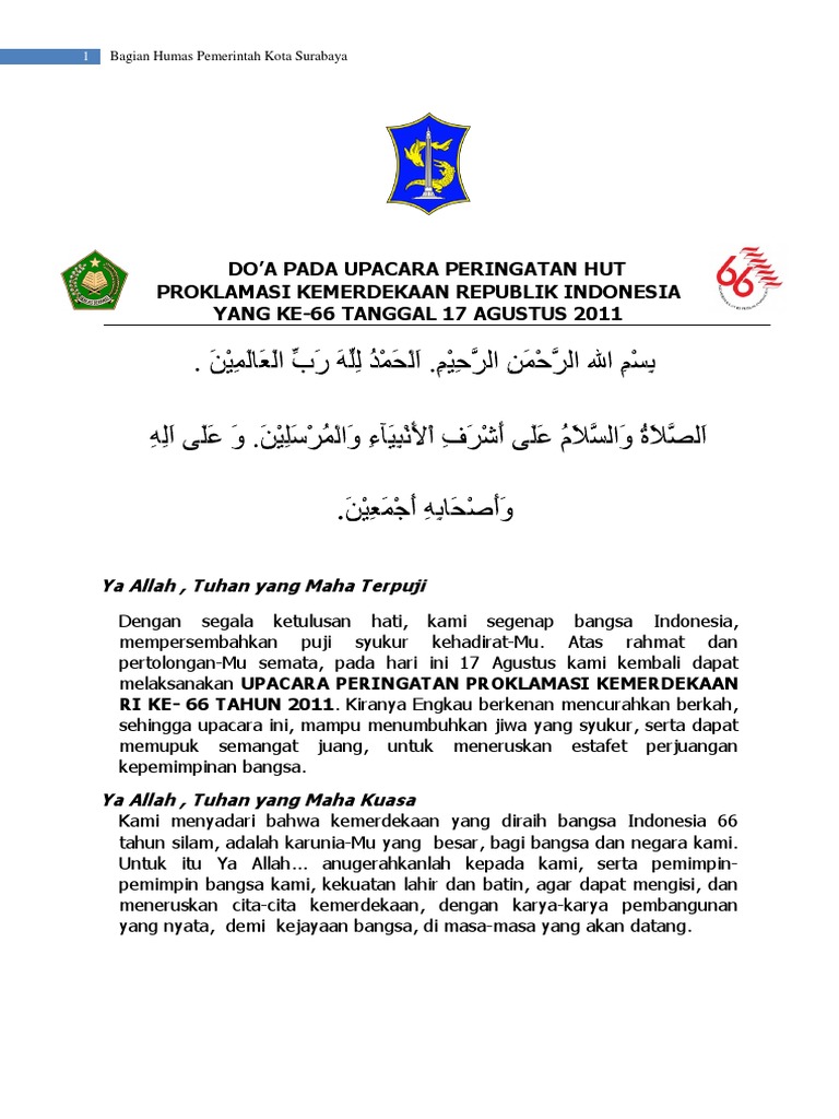Pdf Doa Upacara Hut Proklamasi Pdf Agama Spiritualitas