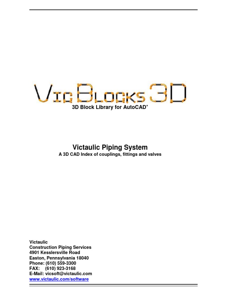 Victaulic Piping System 3D Block Library For Autocad PDF Auto Cad