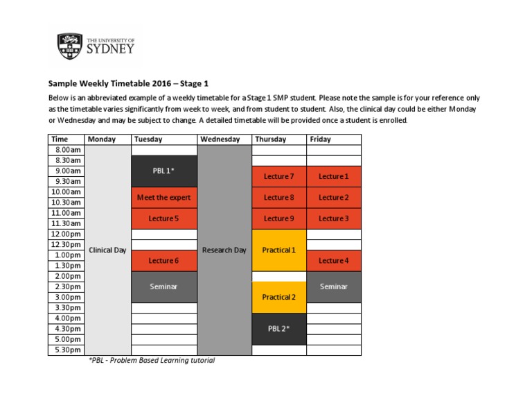 Sample Weekly Timetable 2016 - Stage 1: Time Monday Tuesday Wednesday ...