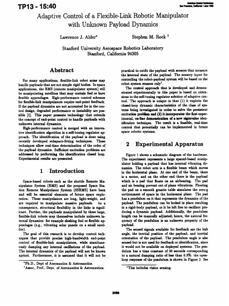 Adaptive Control for Flexible-Link Robots | PDF | Matrix (Mathematics ...
