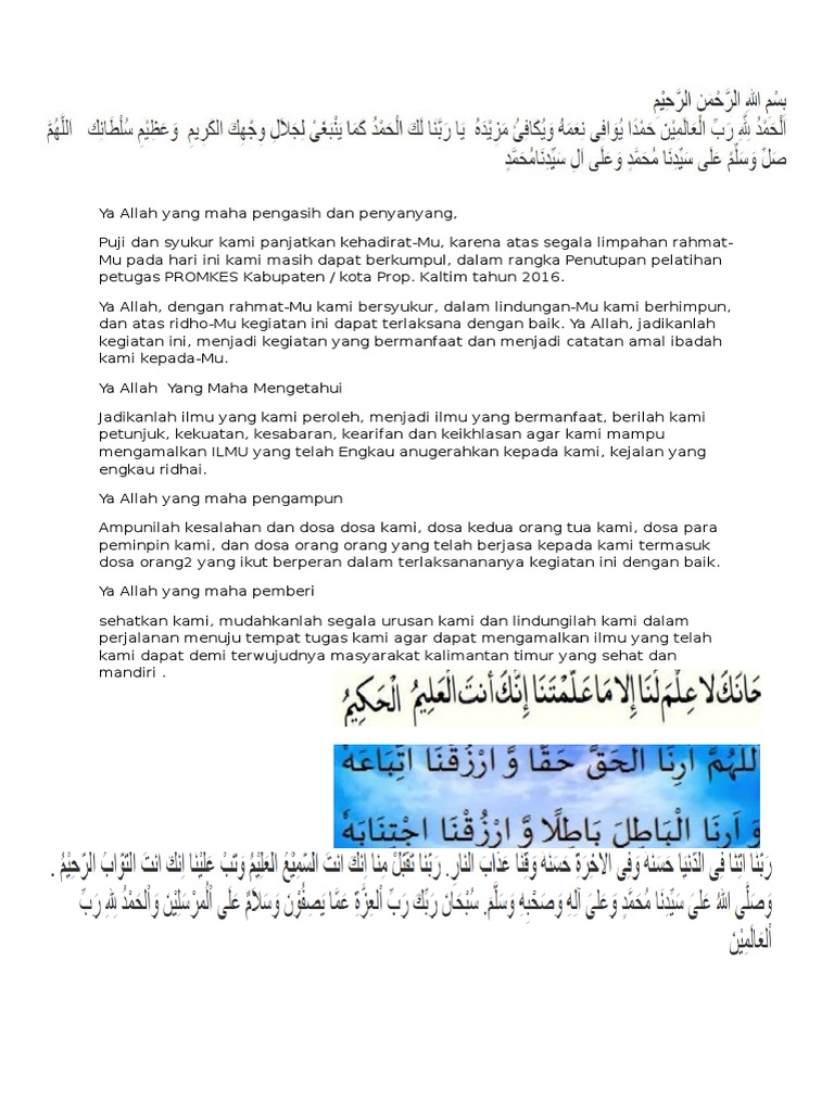 Doa Penutup Kegiatan Pelatihan